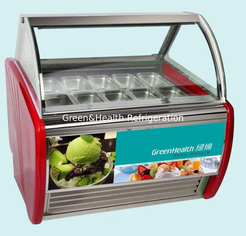 Merah Hijau Hitam Warna melengkung Pintu Geser Es Krim Tampilan Freezer