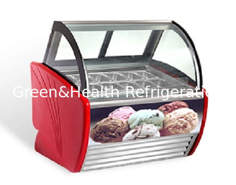 Merah Hijau Hitam Warna melengkung Pintu Geser Es Krim Tampilan Freezer