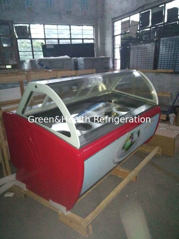 Penghematan layar es krim komersial hemat energi dengan atas kaca melengkung dan kompresor Danfoss