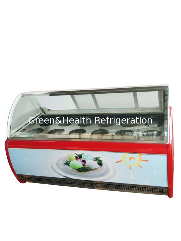 Penghematan layar es krim komersial hemat energi dengan atas kaca melengkung dan kompresor Danfoss