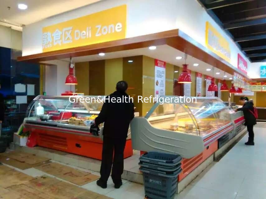 Kulkas komersial dengan pendingin kipas Danfoss kompresor dan desain kaca melengkung