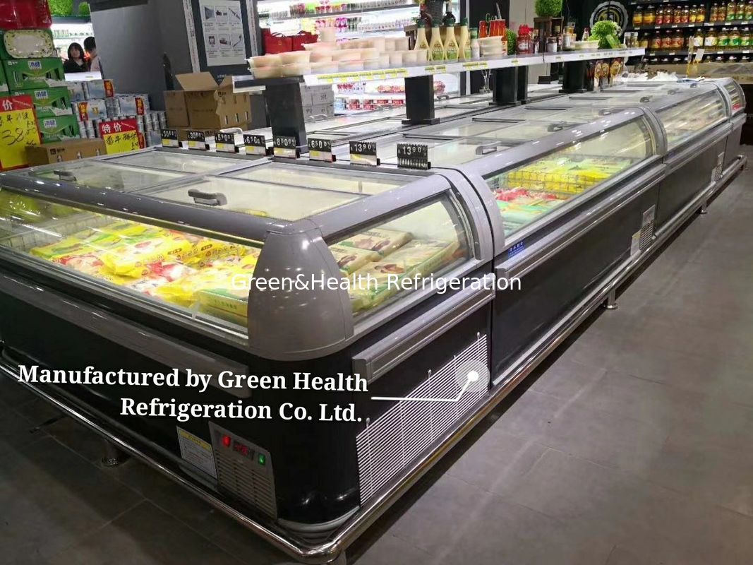 1.9m Commercial Island Display Freezer dengan lampu LED dan R404a Refrigerant 2100x890x890mm Chest Freezer