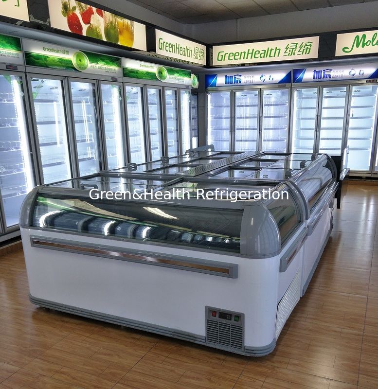 1.9m Commercial Island Display Freezer dengan lampu LED dan R404a Refrigerant 2100x890x890mm Chest Freezer