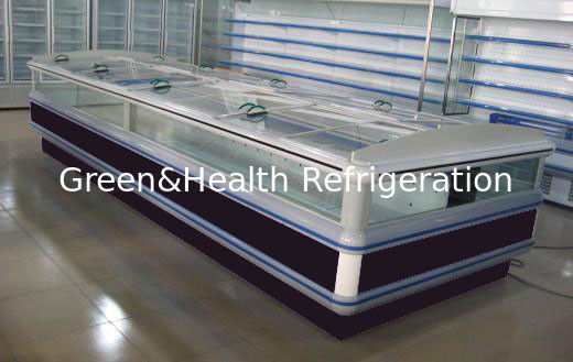 Kipas Pendingin Supermarket Island Freezer Dengan Bitzer / Lemari Display Daging Komersial