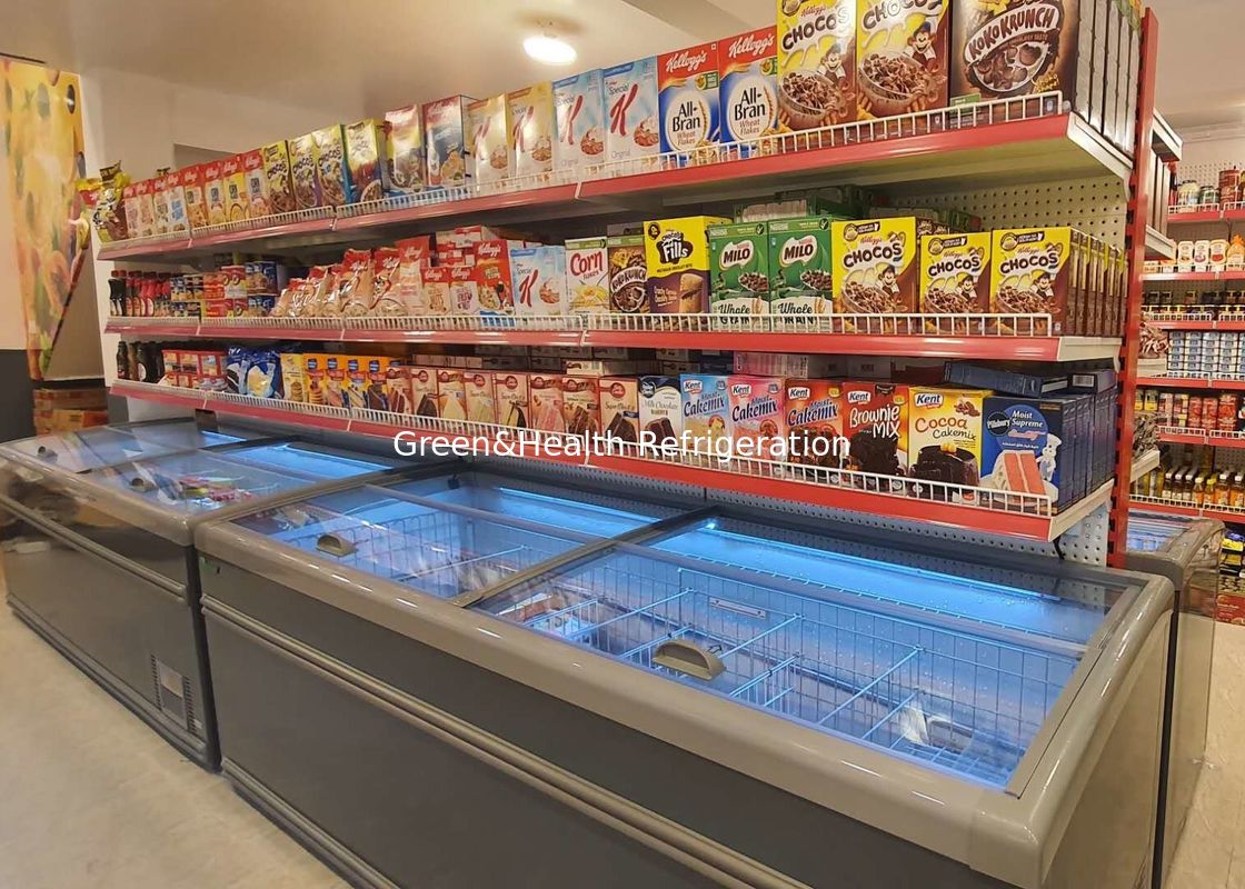 Pintu Geser Supermarket Gabungan Pulau Freezer Untuk Daging