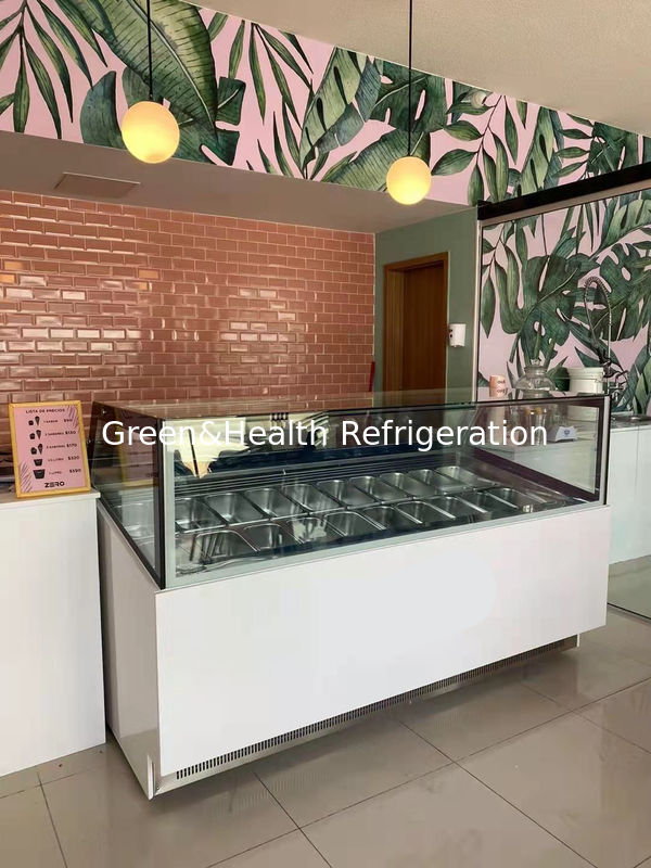 Freezer Tampilan Es Krim Pendingin Kipas Komersial dengan Panci Stainless Steel dan Pengontrol Digital