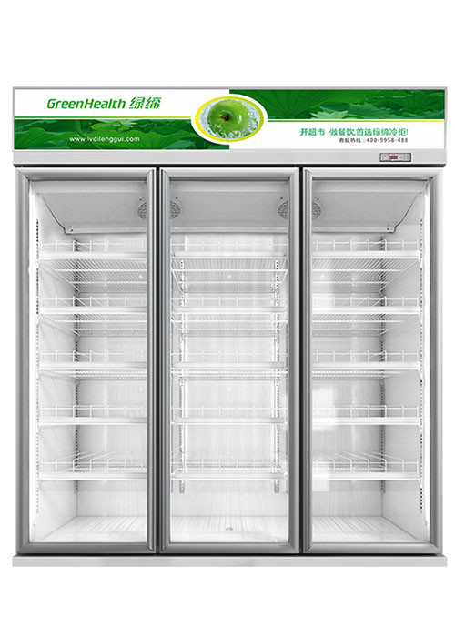 3 Bagian Pintu Kaca Merchandiser Kulkas Komersial vertikal Kulkas Merchandiser Dingin Dengan Pintu Kaca Berayun