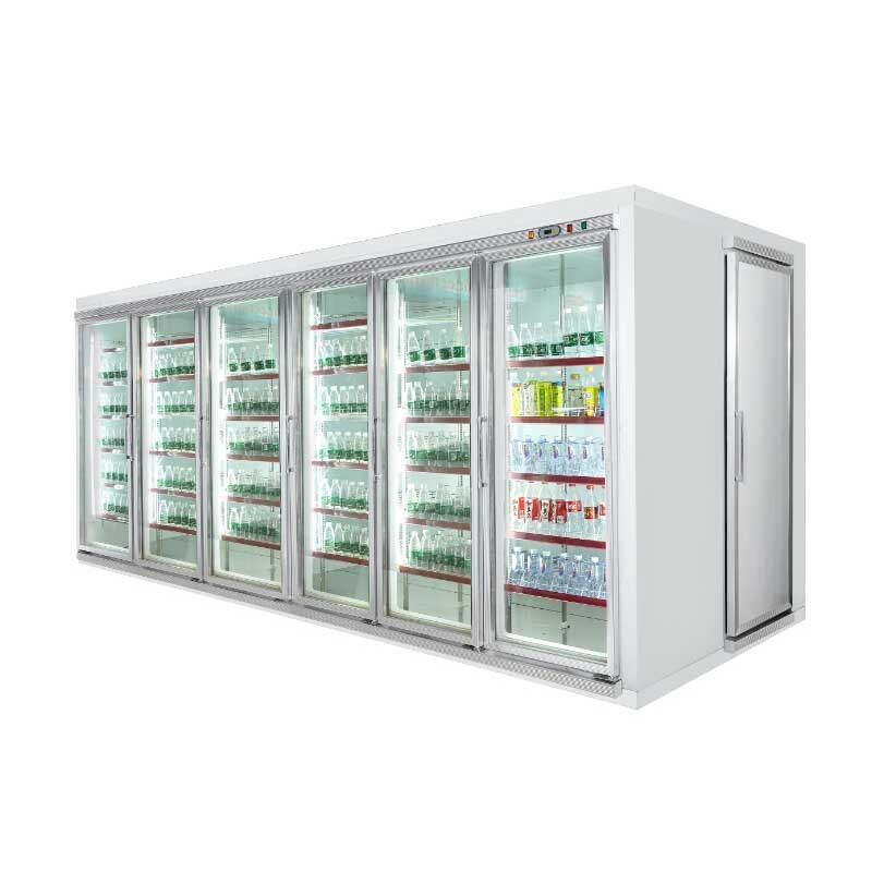 Kaca Chiller Layar Dingin / Walk In Blast Freezer dengan Rak Display Untuk Daging dan Sayuran