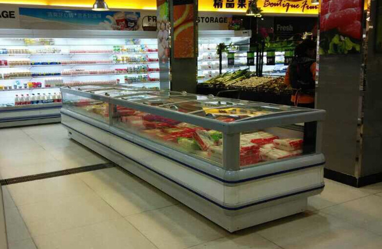 Situs Putih Tunggal Supermarket Freezer Display Ice Cream Dengan Pintu Geser