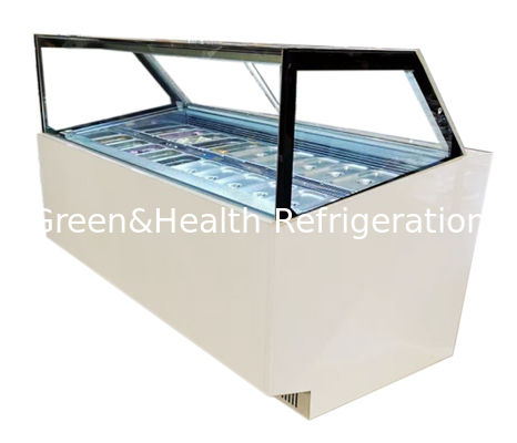 Freezer Tampilan Es Krim Komersial dengan Kontrol Suhu Digital Visibilitas Panorama 360° dan Panci GN Baja Tahan Karat