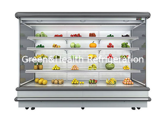 Vertikal Beku Didinginkan Display Case Chiller Terbuka Tegak Dengan Tirai Malam