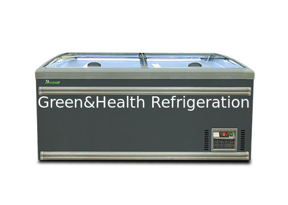 1040L Top Glass Door Horizontal Deep Chest Island Freezer Untuk Pusat Perbelanjaan