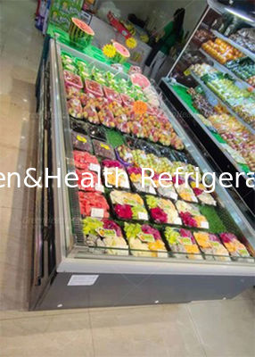 Sayuran Buah Open Display Cooler Stainless Steel Supermarket Island Freezer