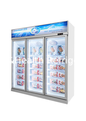 R290a HD Glass 3 Door Freezer Tegak Komersial Dengan Papan IKLAN