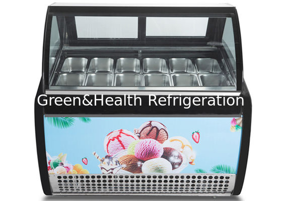 Kaca Melengkung Arc Gelato Display Freezer Dengan 10 12 14 16 18 Flavour Pans