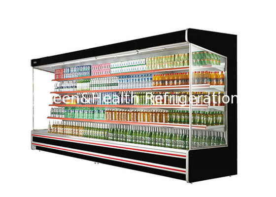 Kapasitas Besar Supermarket Black Multideck Open Chiller Dengan LED Auto Defrost