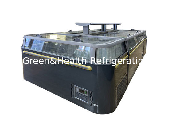 -18 ~ -22 ℃ Freezer Pulau Supermarket Komersial Pintu Kaca Geser Pulau Beku Menggabungkan Freezer