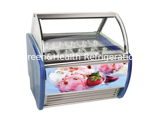 Ice Cream Display Freezer Gerbang Kaca Lengkung Dengan Led Light Heating Wire
