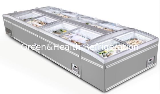 Kipas Pendingin Supermarket Island Freezer Dengan Bitzer / Lemari Display Daging Komersial