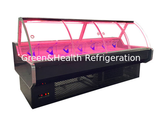 Komersial Deli Meat Food ikan menampilkan lemari es Dengan Pintu Kaca 1045W