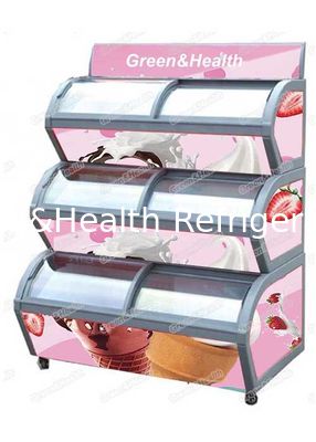 R290 Oval Shape 3 Deck Ice Cream Freezer Untuk Ice Cream Pod Kulkas Display Dingin