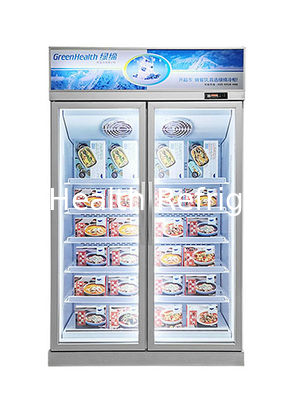 Greenhealth Komersial Pintu Kaca Perak Pintu Freezer vertikal Display Cabinet