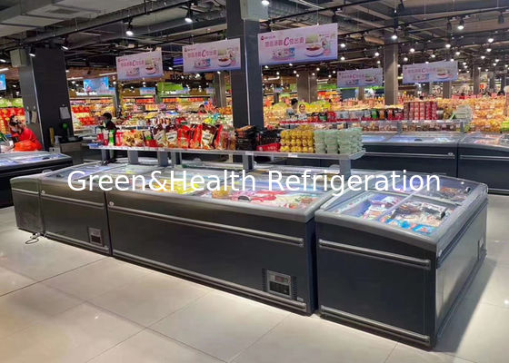 Supermarket Pintu Kaca Peti Freezer Pemandangan Makanan Pemesinan 1040L