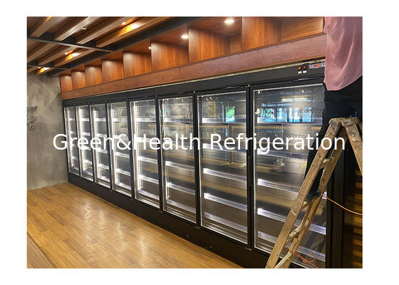 Cat Baja Komersial Multideck Kulkas Minuman Display Chiller R404a Dengan Multi Gate Glass Door