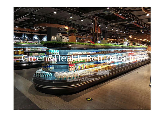 Komersial Multi Deck Pulau Bulat Pembeku Terbuka Pendinginan Untuk Supermarket