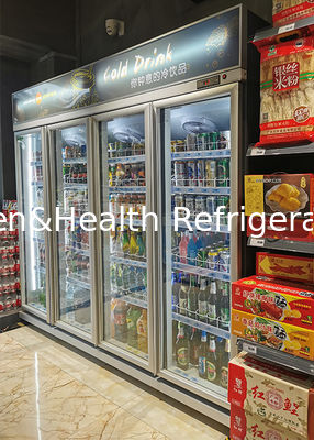 Pintu ganda vertikal kaca tampilan kulkas untuk pasar kecil