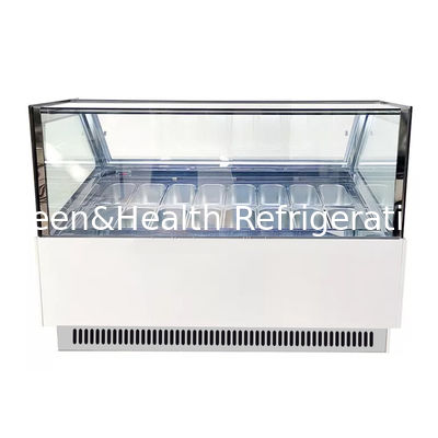 Stasiun Makanan Penutup Stainless Steel Ice Cream Dipping Display Freezer 16 Tank