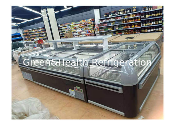 Besar Komersial Luxury Chest Deep Freezer Curve Glass Sliding Door Pulau Kulkas