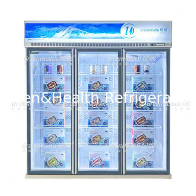Pintu Kaca Tempered Tanpa Frost Freezer vertikal untuk tampilan makanan beku