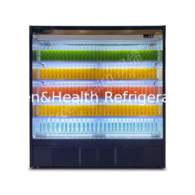 2°C-8°C LED Minuman Buah Multideck Open Display Chiller Dengan Tirai Malam