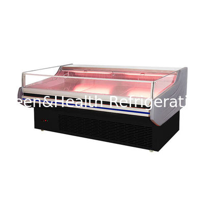 LED Light Meat Display Freezer Baja tahan karat Interior Otomatis Defrost -2 ~ 8 C