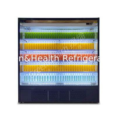 LED Pencahayaan R22 Multideck Open Chiller Showcase Cooler Dengan Tirai Malam 4 Rak
