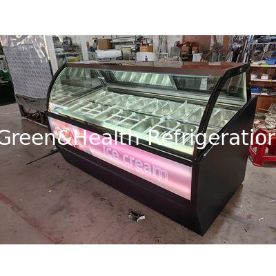 Showcase Kesehatan Hijau 12 Pan Ice Cream Freezer Untuk Snack Shop CE Rohs