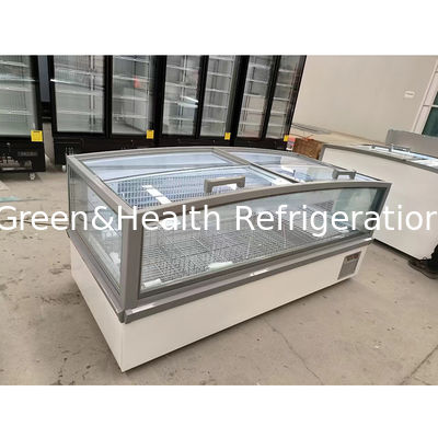 Lemari Tampilan Kaca Jendela Besar Supermarket Pulau Freezer Dengan Aluminium Inner Embossed
