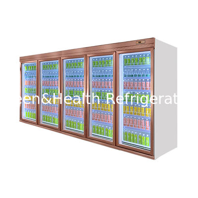 Supermarket 5 Pintu Kaca Komersial Freezer vertikal Drinks Cooler