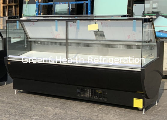 Square Glass Display Deli Display Refrigerator dengan Pintu Terbuka Rentang Suhu 2-6°C dan Kinerja