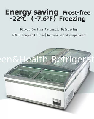 Sistem pendinginan langsung Freezer tampilan komersial dengan suhu -18-22°C dan volume 630L