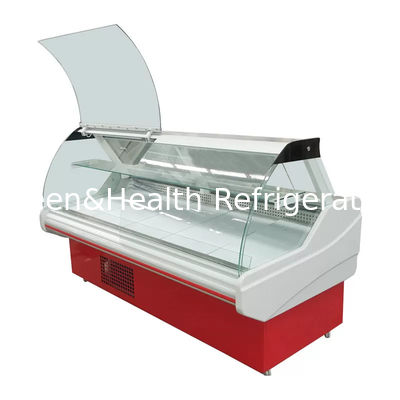 Deli Display Kulkas Daging Segar Showcase Lemari Daging Display Freezer Dengan Kaca melengkung