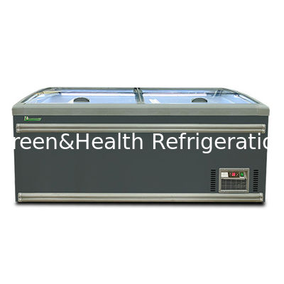 Besar Komersial Stainless Steel Kaca Storage Horizontal Pulau Lemari Freezer