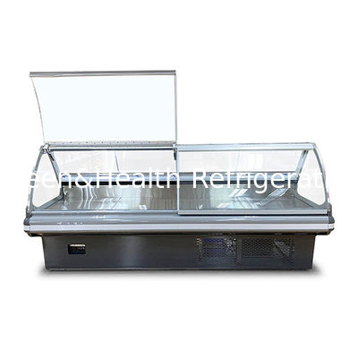 Flip Up Curved Glass Open Style Makanan Masak Toko Kulkas Pemandangan Freezer