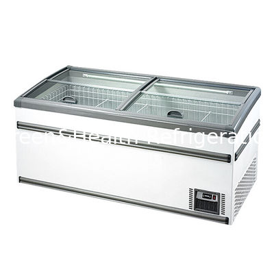 Komersial Freser Penghematan Berlapis Dua Horizontal Island Cabinet Freezer