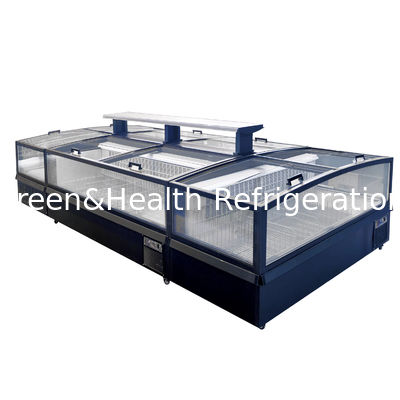-18-22°C R290 Modular Plug-In Ventilated Island Freezer dengan Ultra-Large Curved Glass Display