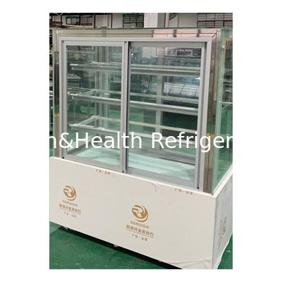 Komersial sudut kanan stainless steel material kaca transparan kue pendingin display freezer