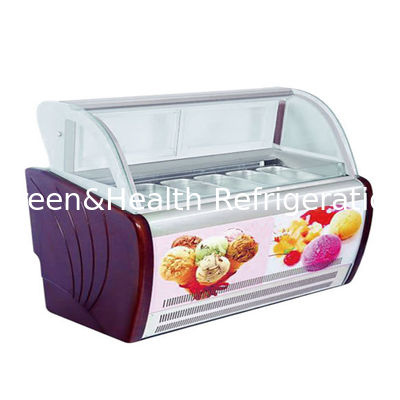 Dibangun di Glass melengkung stainless steel es krim pendingin display freezer