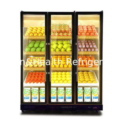 Kulkas Minuman Tiga Pintu Kaca Komersial dengan Beberapa Lampu LED