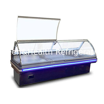 Gaya Eropa Supermarket Horisontal Komersial Flip Top Fresh Meat Storage Display Freezer Freezer